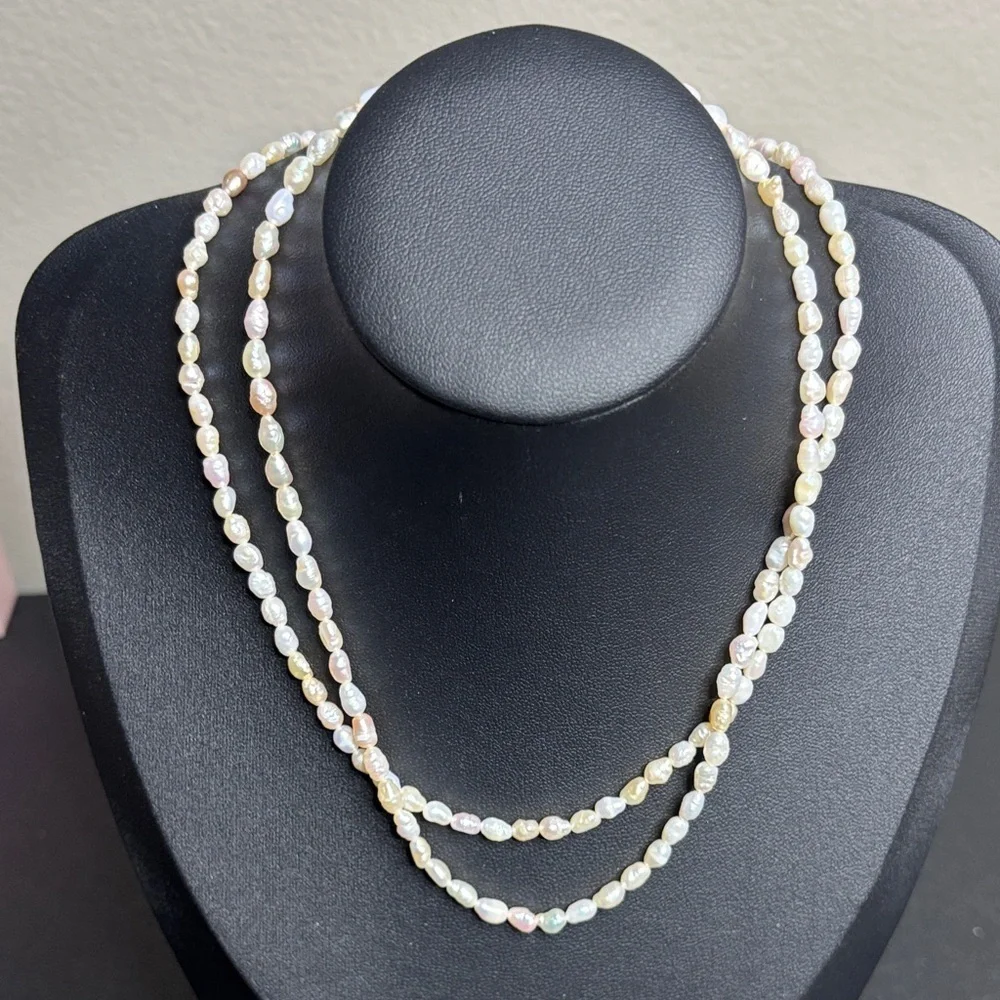 Elegant Multi-Color Rice Pearl Long One Strand Necklace